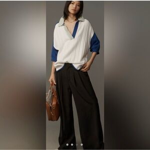 Anthropologie Maeve Collared V-Neck Short-Sleeve Rugby Sweater. NWT size XL